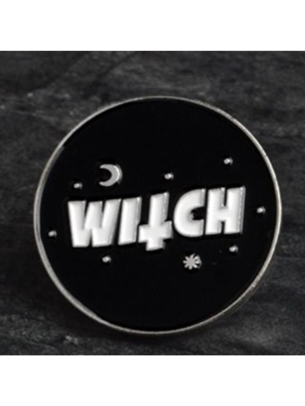Round Black Witch Pin Brooch